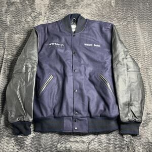 Varsity Base Premium Classic Snap Button Jacket Blue/Black 2XL Wool Leather